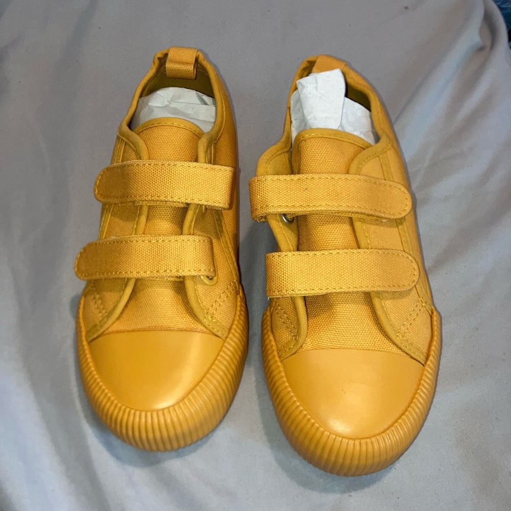 New yellow boys Velcro sneakers size 2